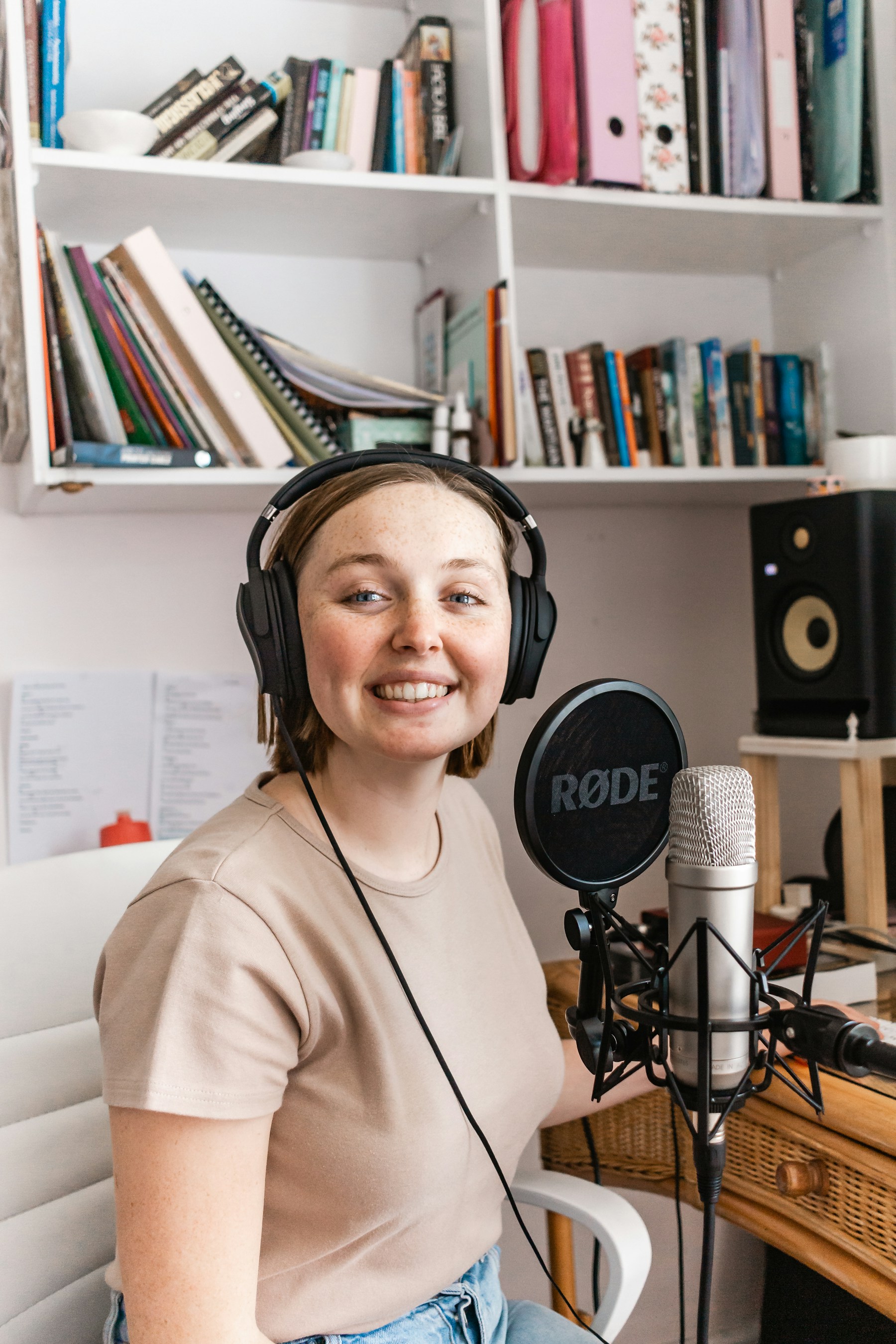 Recording artist at a microphone